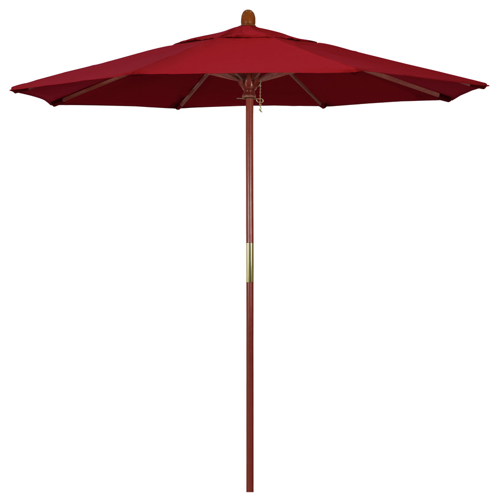 7.5' Square Push Lift Wood Umbrella, Red Olefin