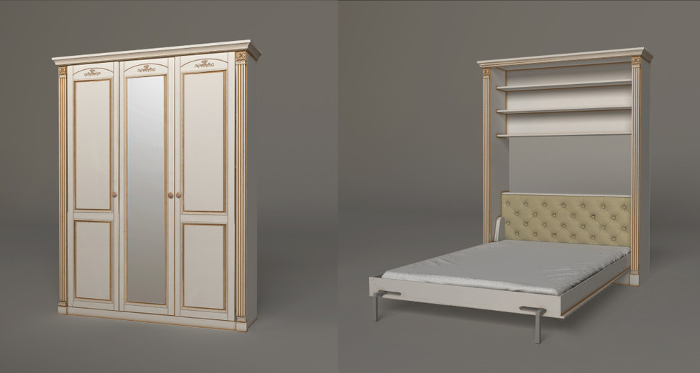 Дизайн спальной комнаты/кабинета с использованием шкаф-кровати.