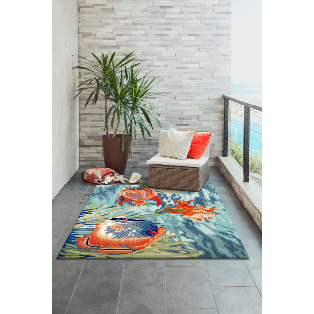 Ravella Tropical Fish Indoor/Outdoor Rug, 5'x7'6" Beach Style