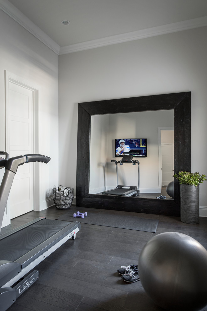 Design ideas for a transitional home gym in Orlando with white walls.