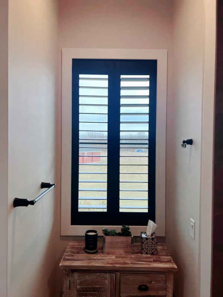 BLACK PLANTATION SHUTTERS - BLACK WINDOWS - FARMHOUSE