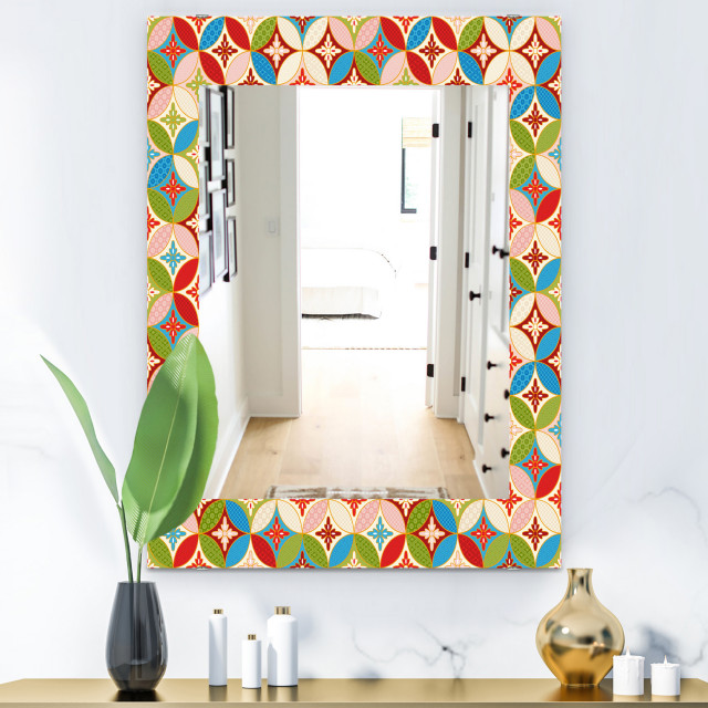 Designart Circles Japanese Texture Bohemian And Eclectic Frameless Wall Mirror,