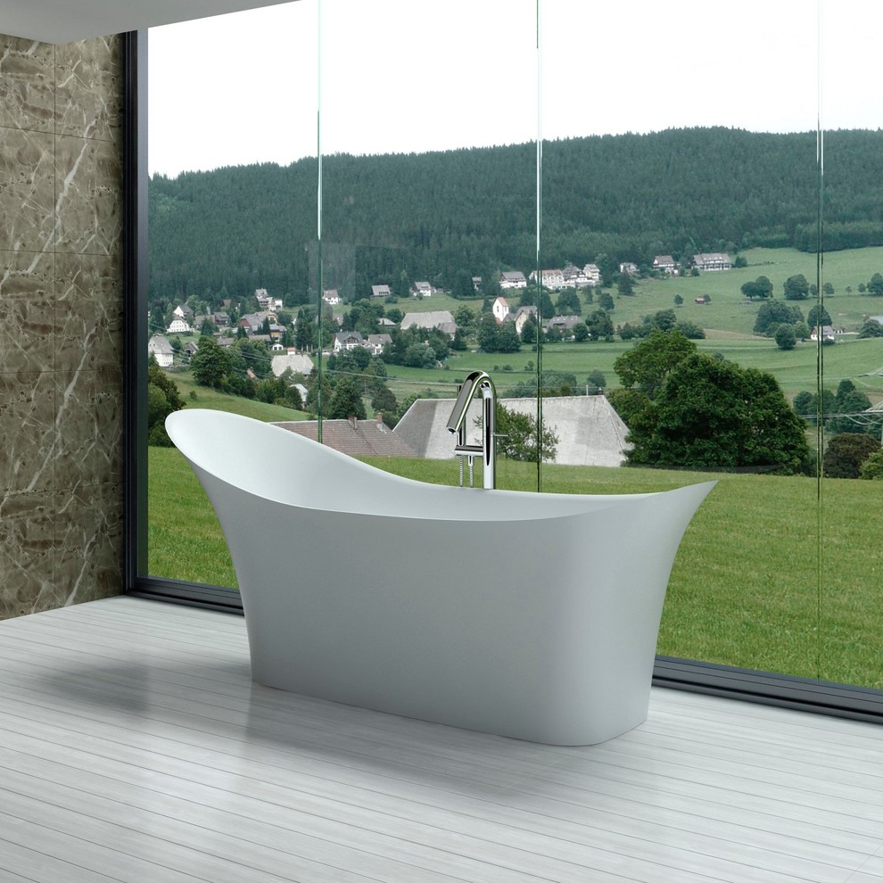 ADM Bathroom Curved Freestanding Bathtub, White, 74.4" SW163 (74 x