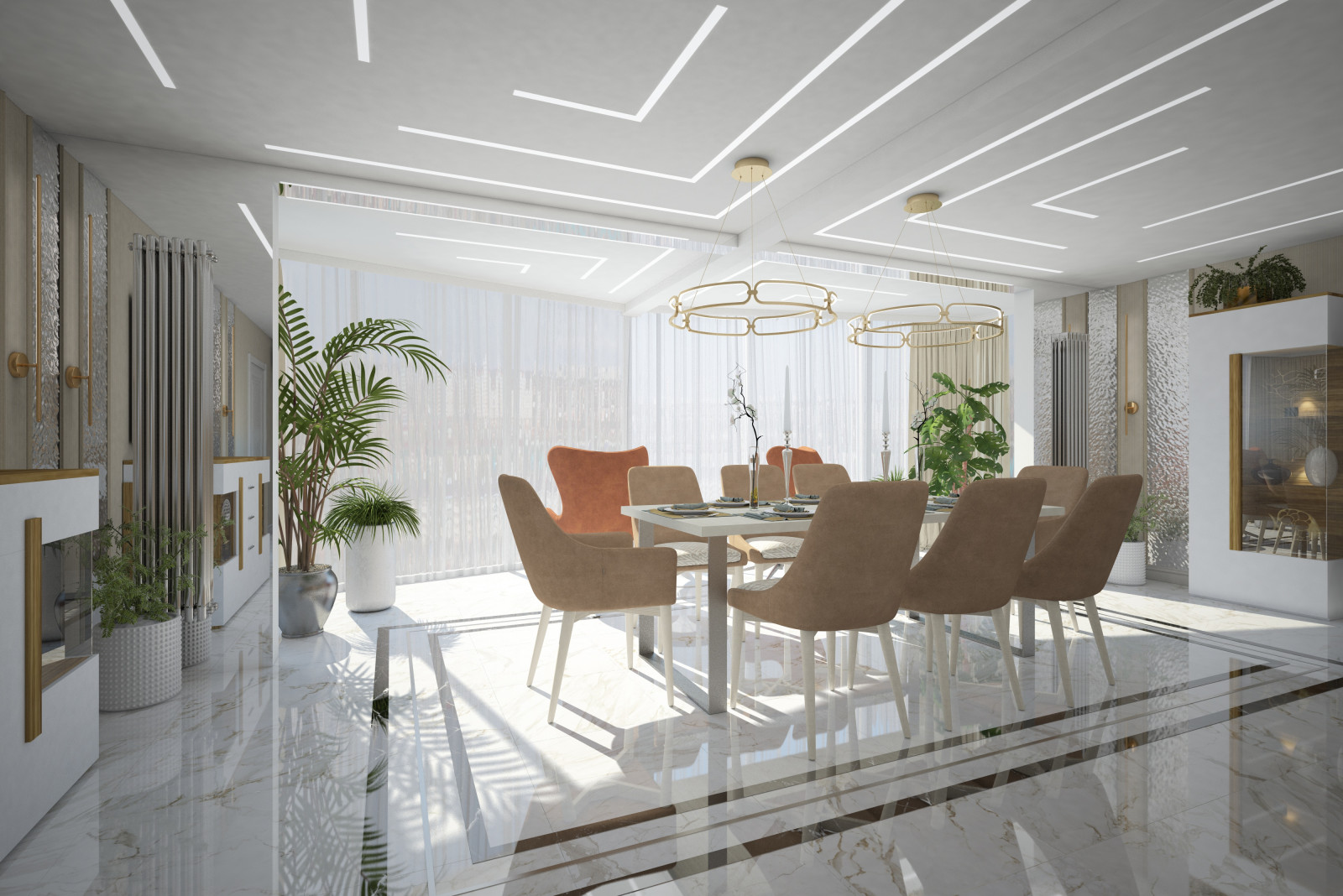 Кухня-Столовая-Гостиная. Квартира в многоэтажном доме 160м2.