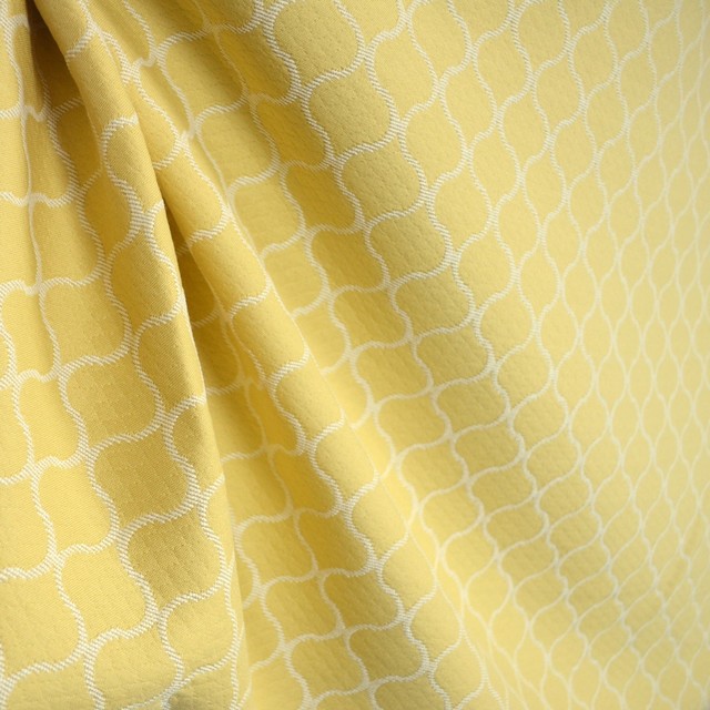 Oakley Daffodil Golden Yellow Cream Ogee Trellis Matelasse Diamond Fabric