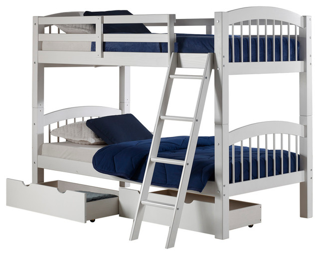 Spindle Twin Over Bunk Bed With Storage Drawers White Spindle Twin Over Bunk Bed With Storage Drawers White Transitional Beds By Bolton Furniture Inc