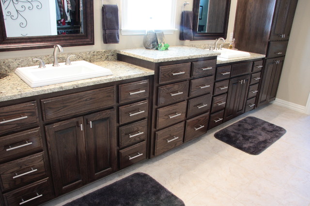 red oak kitchen & bath with ebony stain - traditional