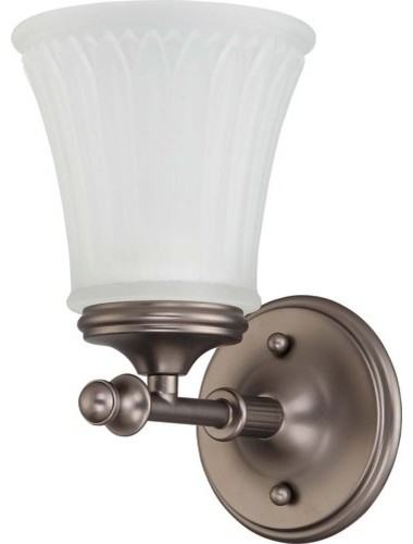 Nuvo Teller 1-Light Aged Pewter Wall Sconce With Frosted Etched Glass