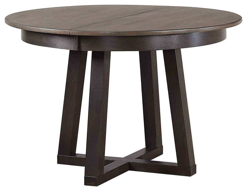 Rustic Dining Table, Cross Base and Round Takeout Leaf Top, Antiqued