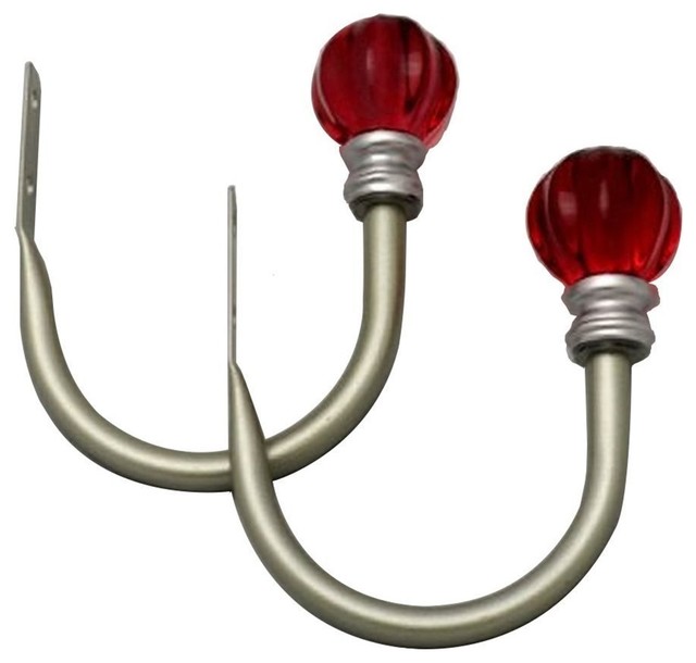 Fluted Fuchsia Ball Curtain Holdbacks, Set of 2, Pewter Traditional