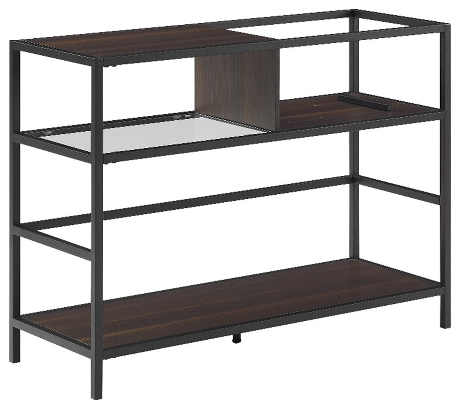Crosley Furniture Provo Modern Wood Record Storage Console in Black/Brown Industrial Console