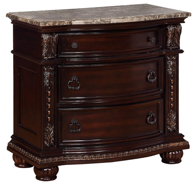 Wooden Nightstand with Three Spacious Drawers and Bun Feet, Brown