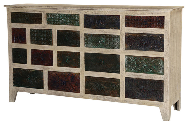 Impressionist Brick Wall Mango Reclaimed Wood 18 Drawer Chest