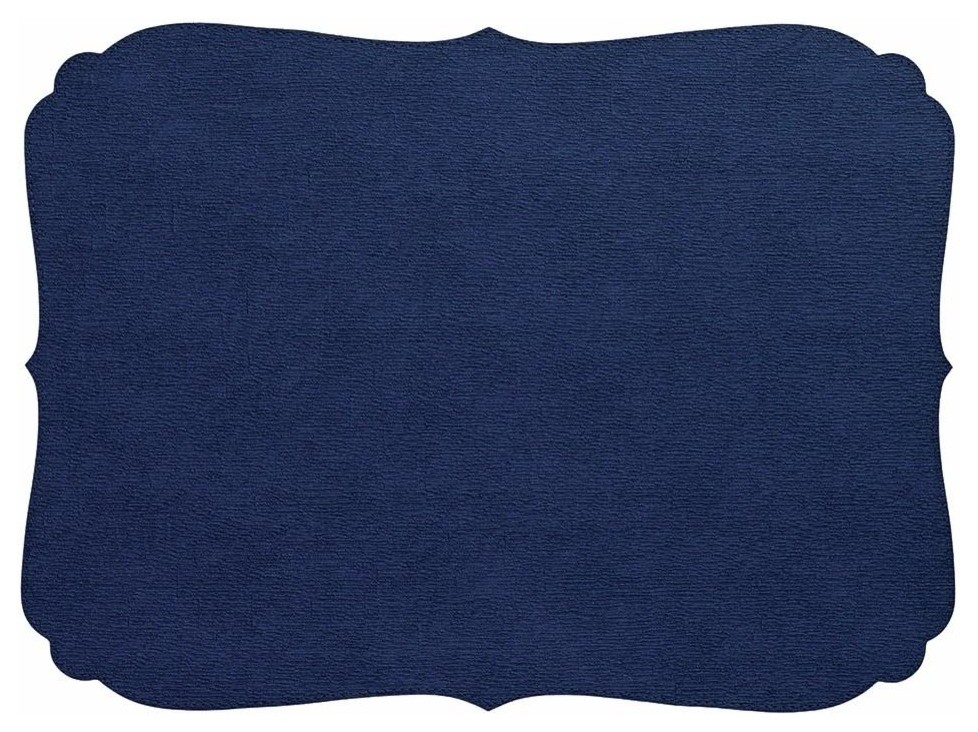 Curly Scalloped Rectangle Vinyl Placemats, Navy, Set of 4