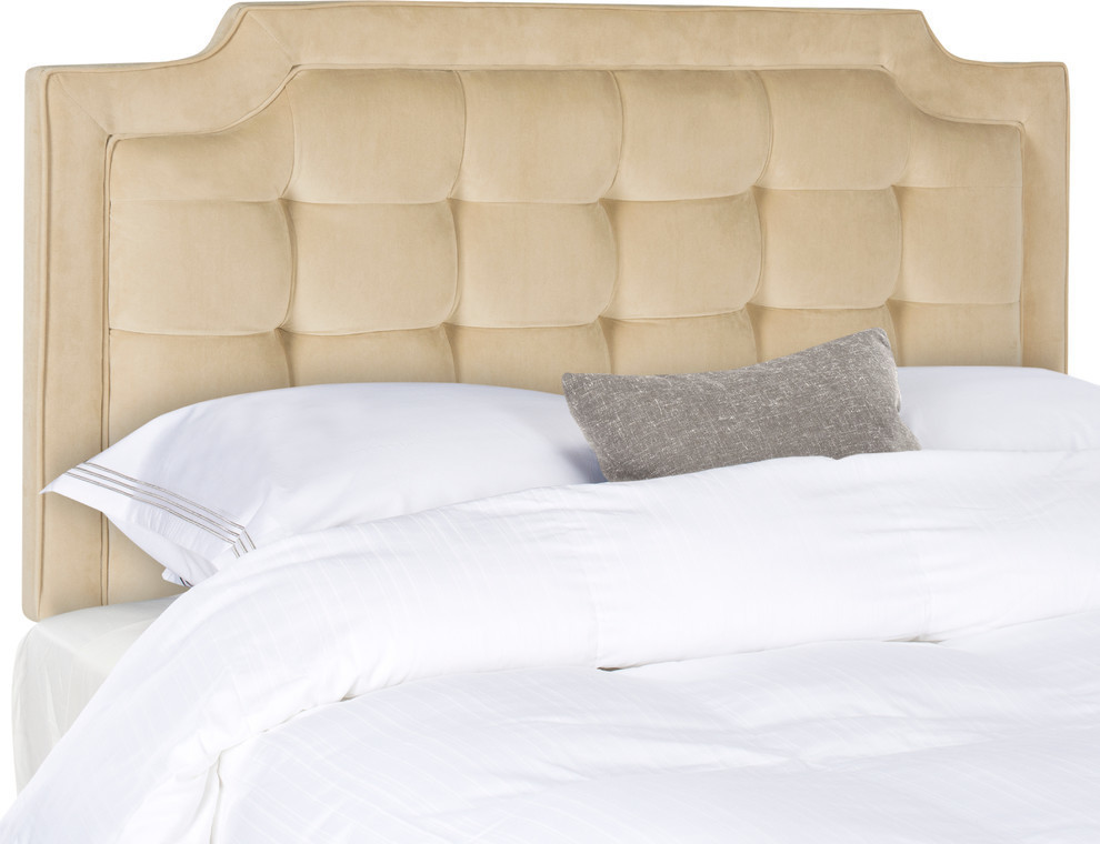 Safavieh Sapphire Tufted Velvet Headboard, Buckwheat, King Transitional Headboards by