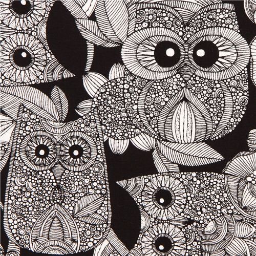black owl fabric with white owls Robert Kaufman