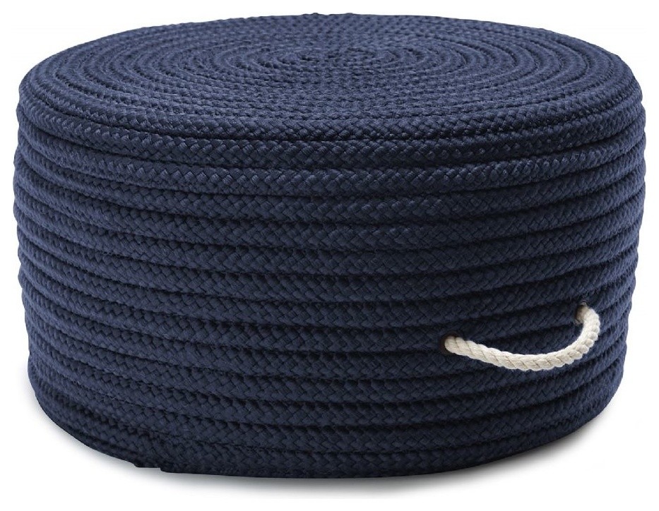 Braided Round Pouf Ottoman, Navy Contemporary Floor Pillows And