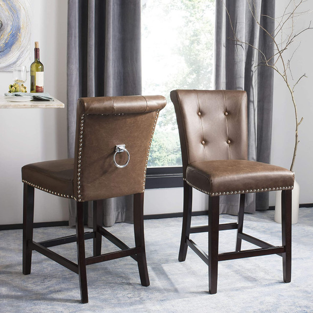 Button Back Stools 2 Pack Counter Stool, Button Back With Ring Accent and Nailhead ...