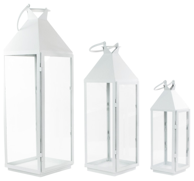 Set of 3 Matte White Modern Candle Lanterns 28" Modern Candles by
