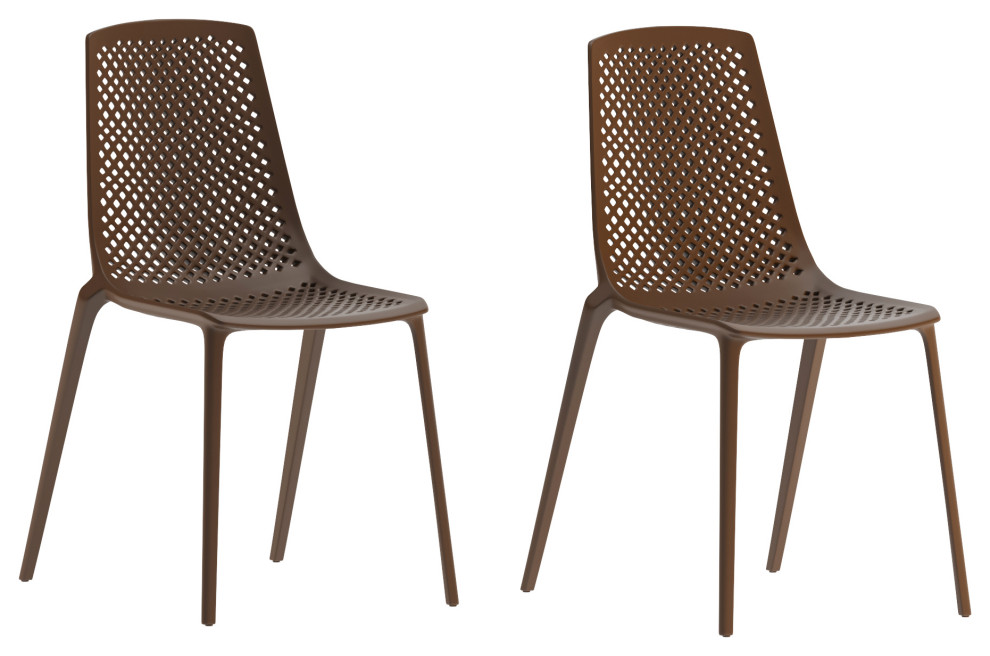 Amazonia Valencia Brown Resin Patio Dining Chairs Midcentury