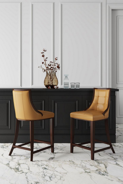 Fifth Ave Counter Stool, Camel and Dark Walnut - Contemporary - Bar ...
