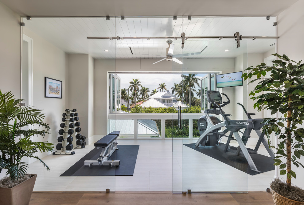 Beach style home gym photo in Other