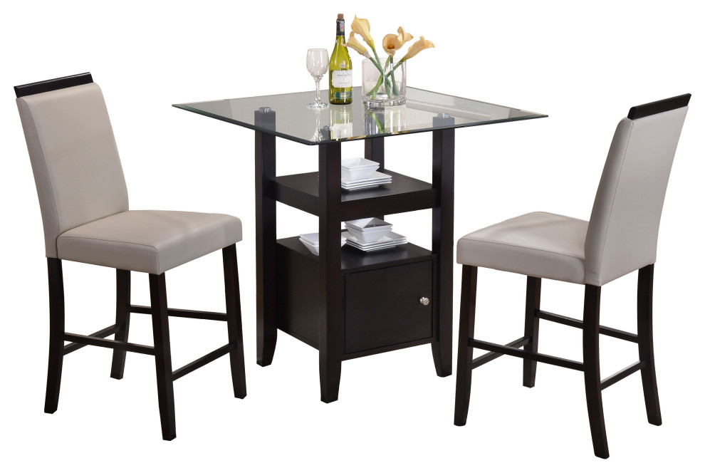 Pilaster Designs, 3-Piece Counter Height Dining Set, Table and 2 Chairs, Gray