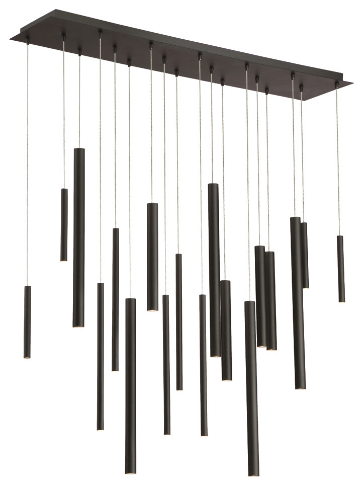 18 Light Contemporary Large Chandeliers, Black, Black Metal Extruded Tubes