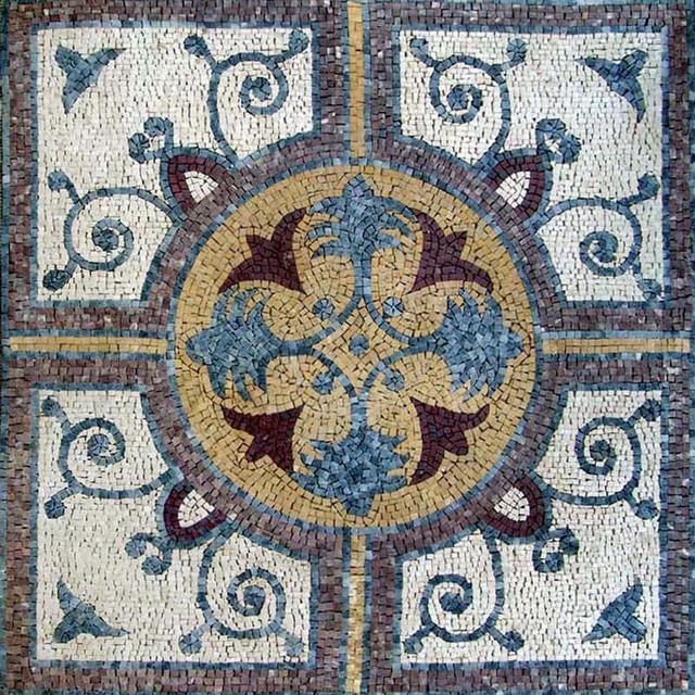 Marble Flower Mosaic, Vinia, 24" x 24" Contemporary Tile Murals