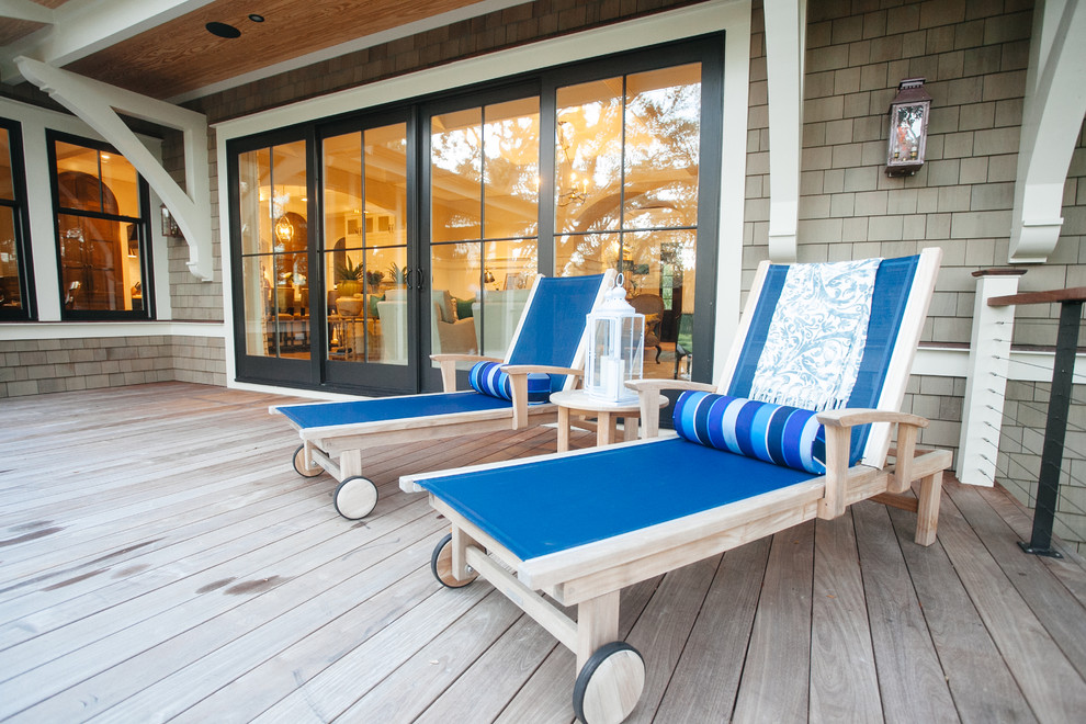 Inspiration for a large transitional backyard deck remodel in Charleston with no cover