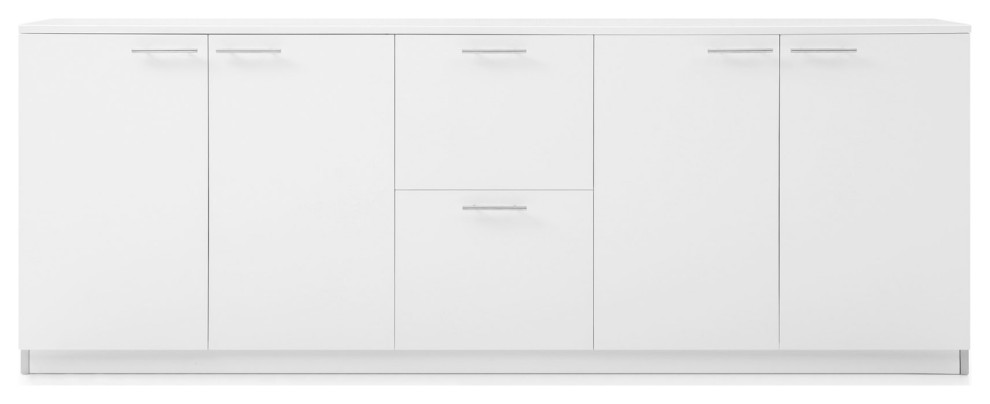 86.5" Modern Reagan White Matte Lacquer Cabinet Filing Drawers Shelf Storage