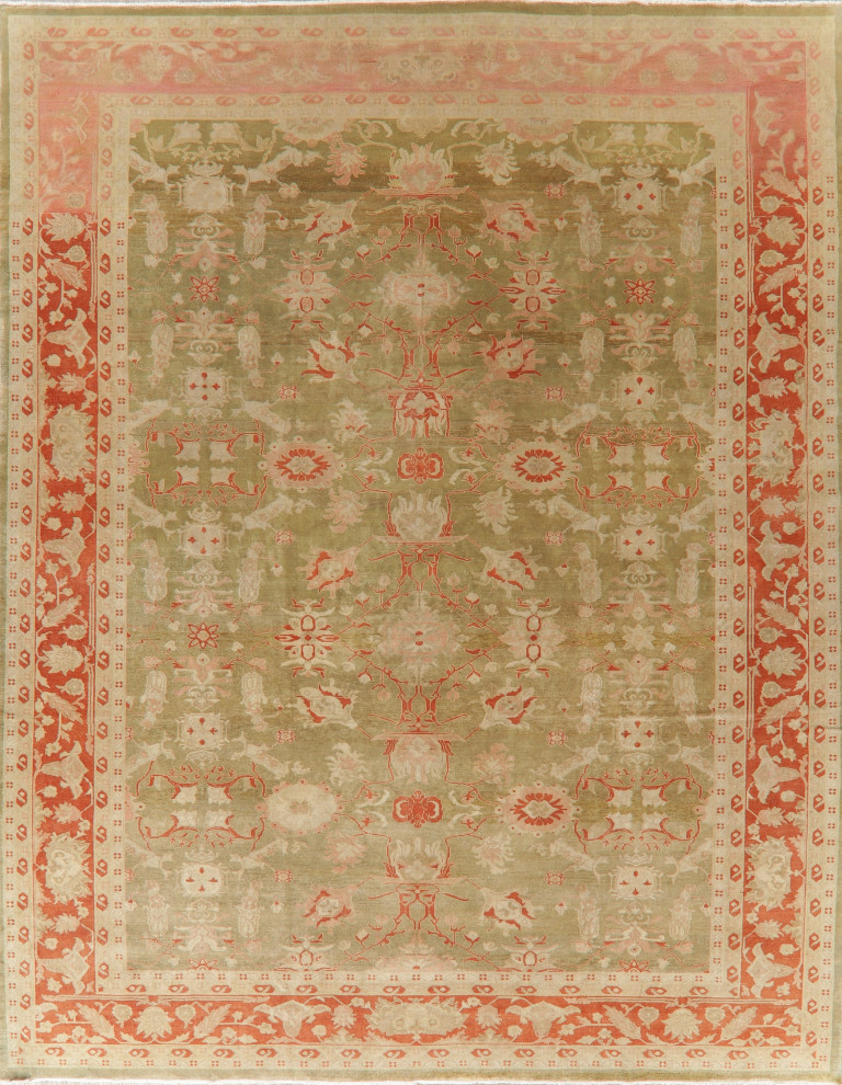 Traditional Antique Look Area Rug Bordered Oriental Hand Made, Green
