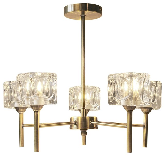 Ice Cube 5 Light Antique Brass Ceiling