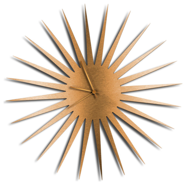 MidCentury Modern Clock MCM Starburst Clock Bronze Wall Decor