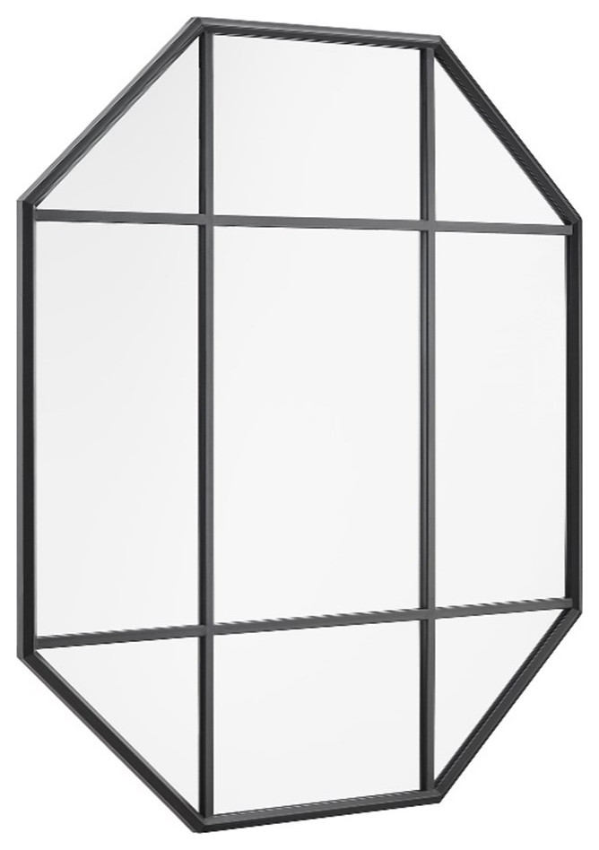 Pemberly Row Contemporary Metal and Glass Windowpane Mirror in Black