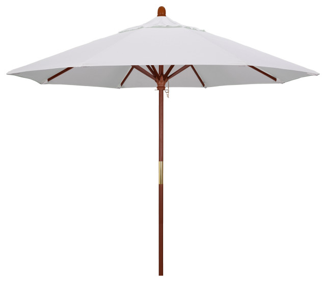 9' Round Wood Umbrella, Sunbrella Fabric, Canvas Regatta