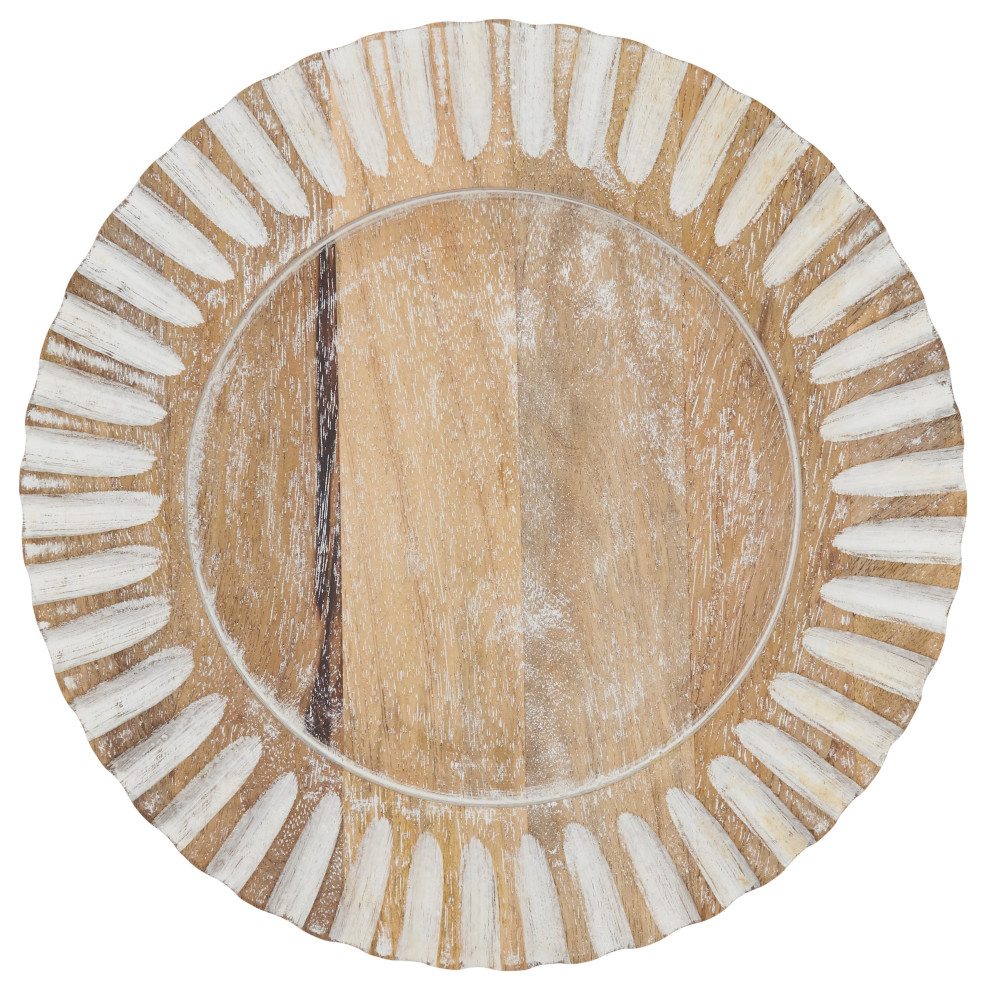 Wood Charger Plates With Fluted Edge, Set of 4, Natural - Farmhouse ...