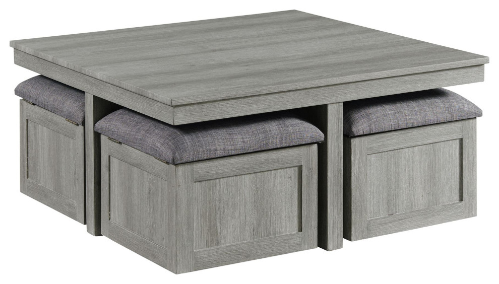 Picket House Dawson Coffee Table With 4 Storage Stools, Gray Transitional Coffee Tables by