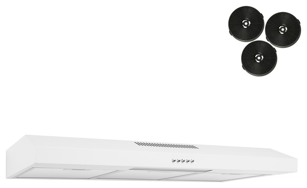 AKDY 30 Under Cabinet White Painted Finish Stainless Steel Push Panel Kitchen Range Hood Cooking Fan w//Carbon Filters