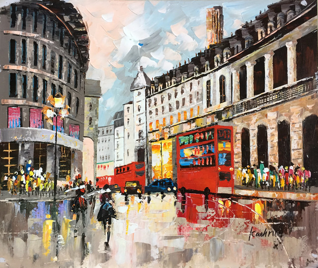 "Rainy Paris Streets V" Oil Painting Print on Wrapped Canvas; Modern Fine Art