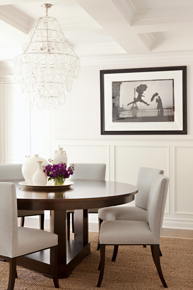 Inspiration for a mid-sized transitional dark wood floor enclosed dining room remodel in Los Angeles with white walls and no fireplace