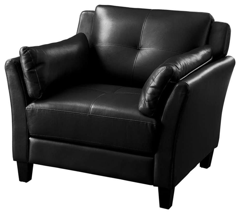 Bowery Hill Tufted Faux Leather Tufted Accent Chair in Black