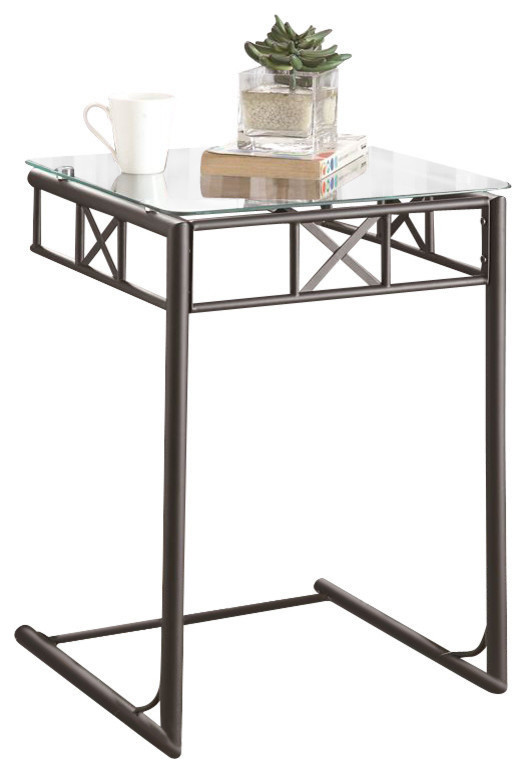 Monarch Specialties Black Metal Snack Table With a Tempered Glass Top