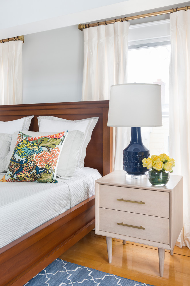Design ideas for a transitional bedroom in Boston.
