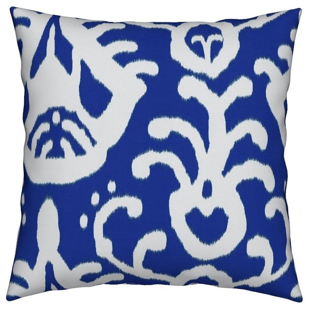 Navy Ikat Blue Ikat Throw Pillow, Cover Only Mediterranean Outdoor