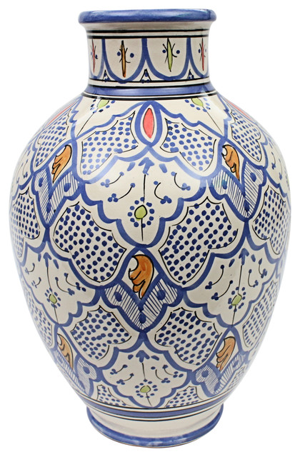 Moroccan Vase Safi Ceramic Multicoloured Handmade Hand Painted, 40 cm