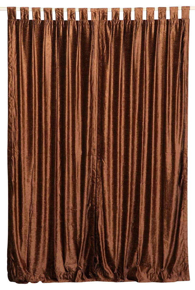 Lined-Brown Tab Top  Velvet Curtain / Drape / Panel   - 80W x 120L - Piece