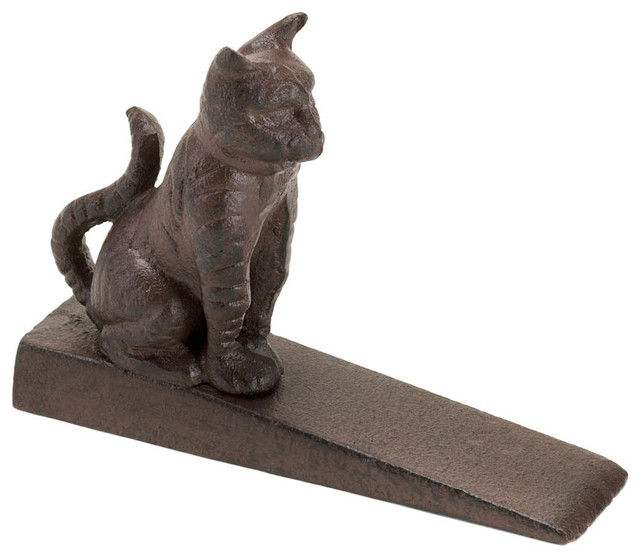 Cast Iron Kitty Cat Door Stopper Traditional Door Stops by