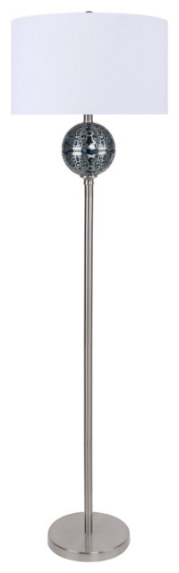 60.75" Brushed Nickel With Clear Teal Blue Glass Floor Lamp