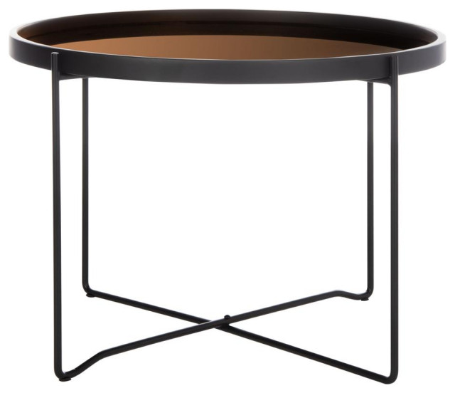 Ruby Medium Round Tray Top Accent Table, Black/Rose Gold Transitional